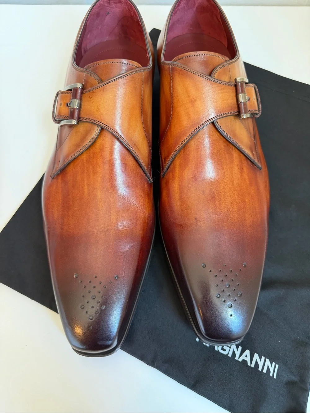 Magnanni Cognac Leather Dress Shoes 12 Hand Antiqued Finish, NIB
